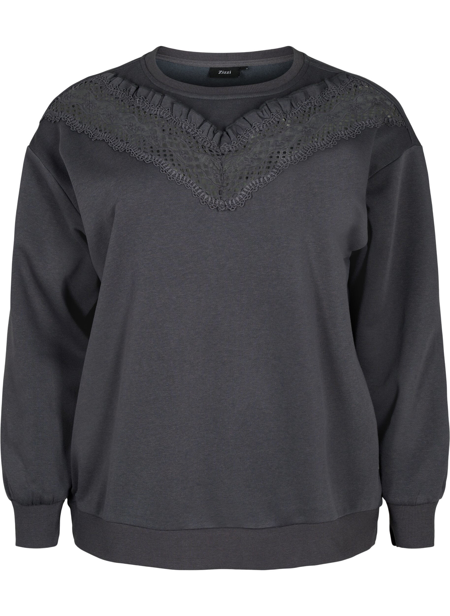 Zizzi Sweatshirt avec volants et d&eacute;tail de crochet, Dark Grey, Packshot image number 0