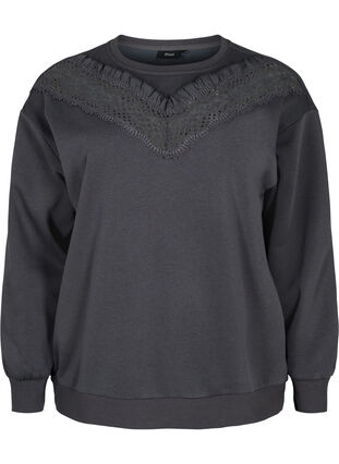 Sweatshirt avec volants et détail de crochet, Dark Grey, Packshot image number 0