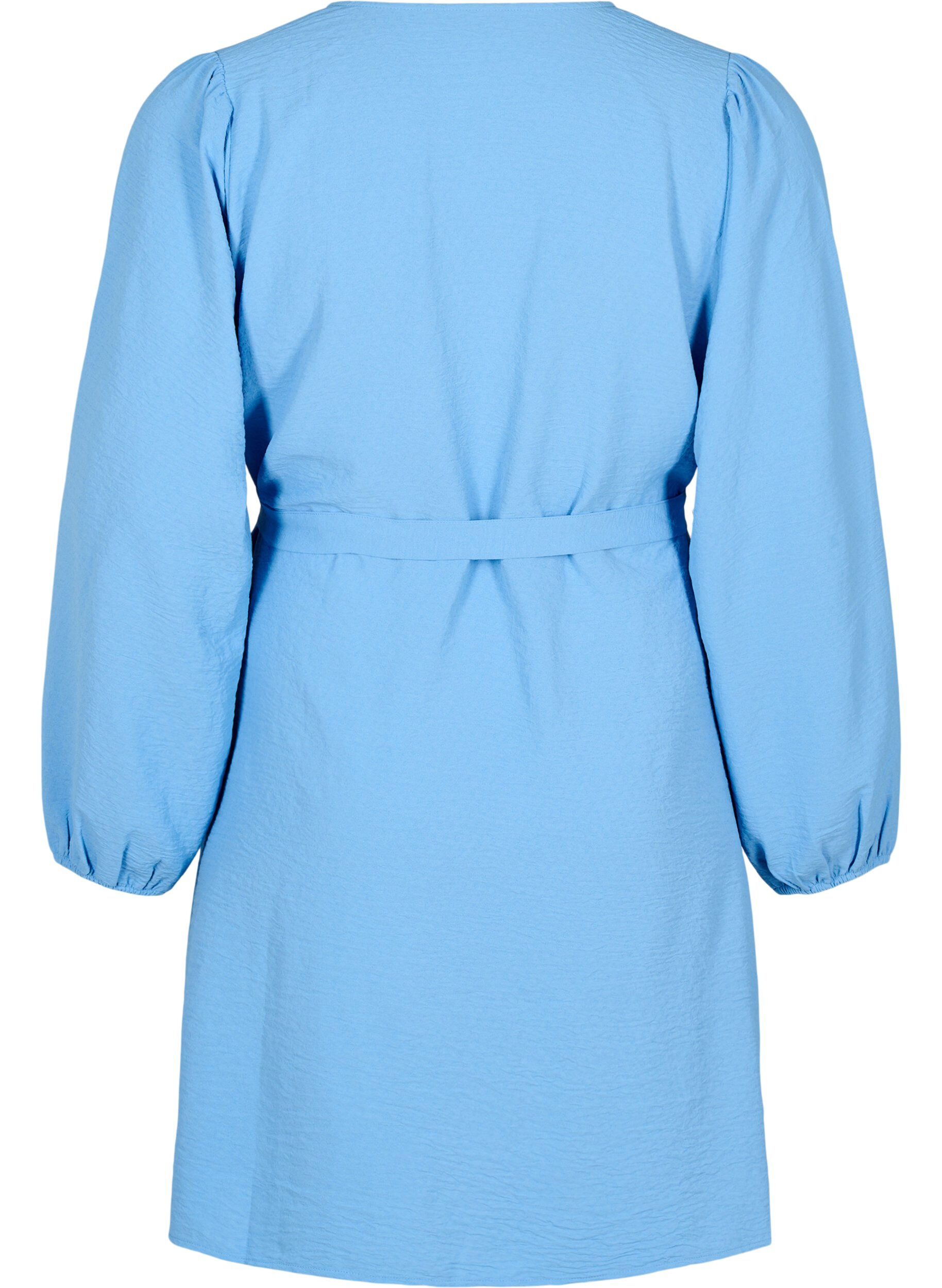 Zizzi Robe courte portefeuille avec ceinture &agrave; nouer, Bleu Clair, Packshot image number 1