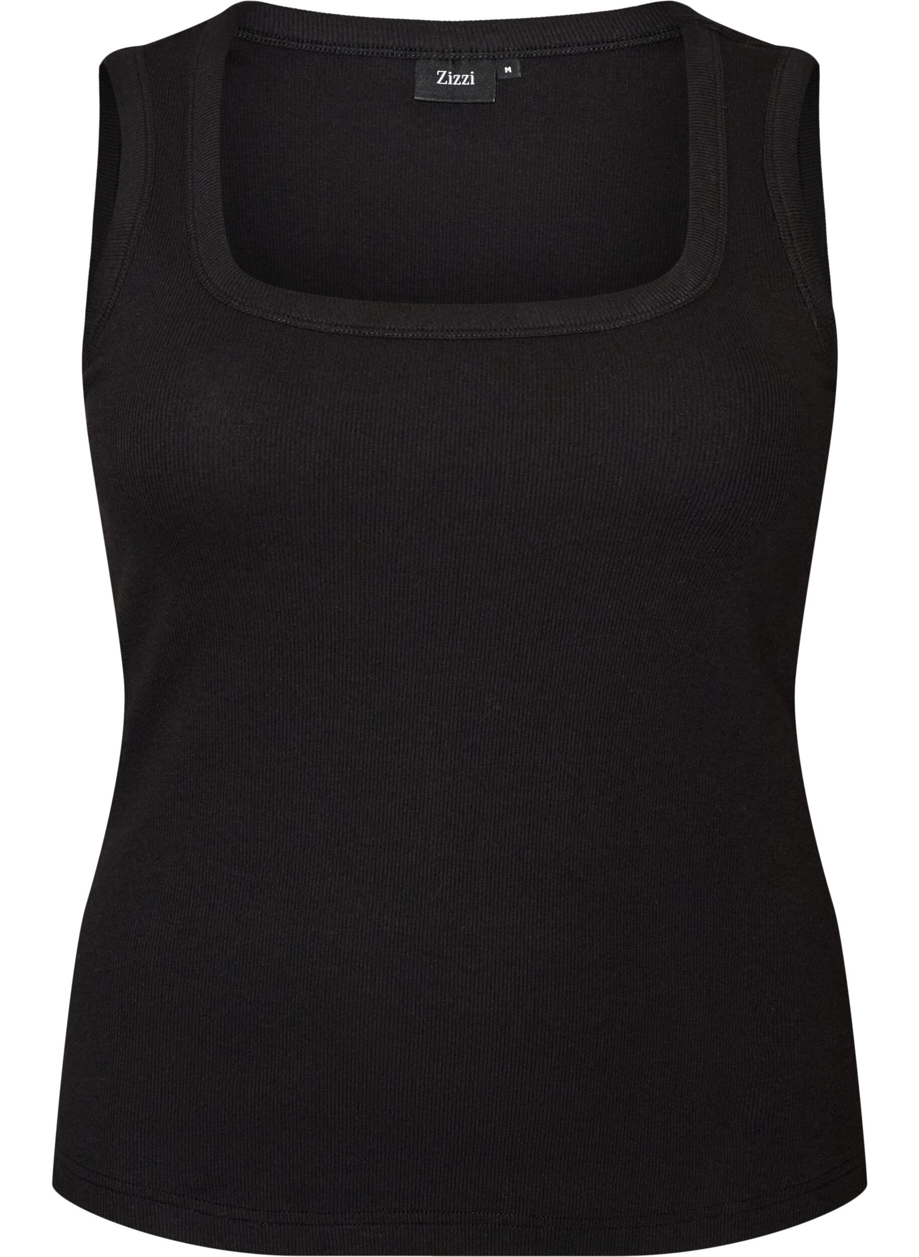 ZizziRib top with square neckline, Black, Packshot image number 0