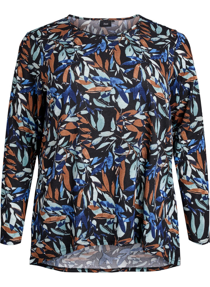 Chemisier &agrave; motifs &agrave; manches longues, Bleu, Packshot image number 0