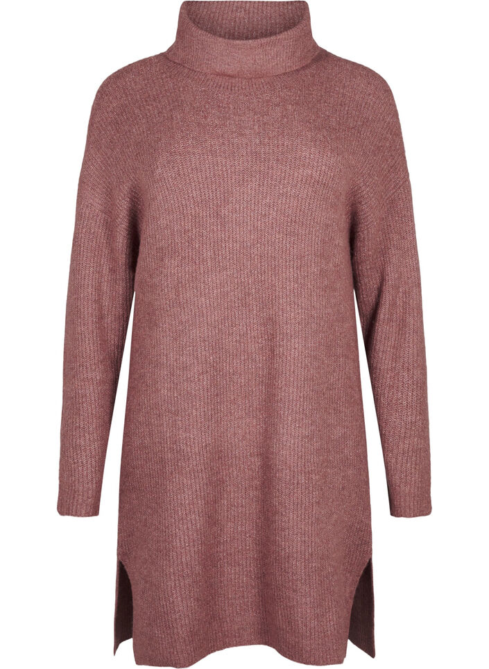 Robe en tricot et &agrave; col roul&eacute;, Rose poudr&eacute;e, Packshot image number 0