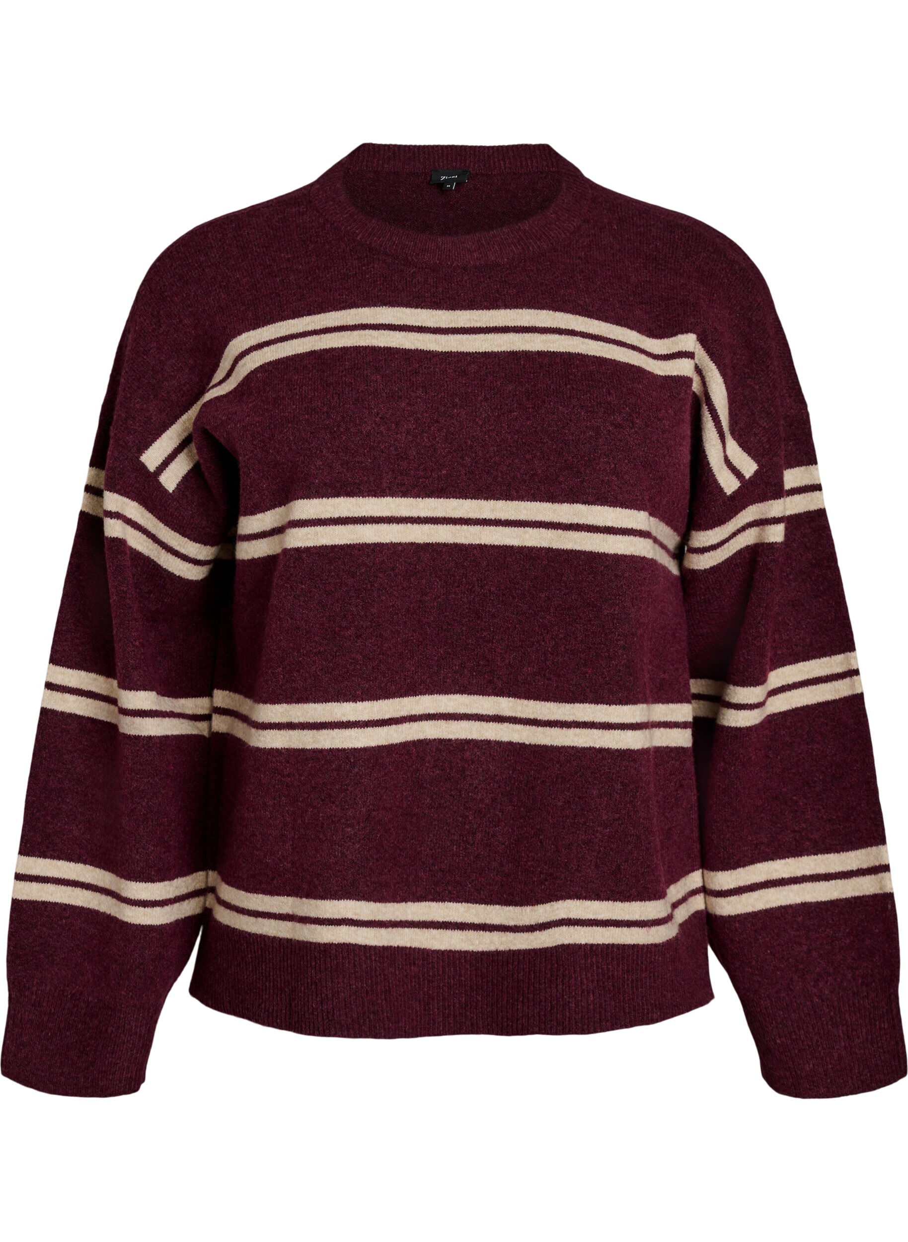 ZizziBlouse en maille avec doubles rayures contrastantes, Bordeaux, Packshot image number 0
