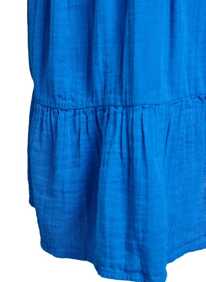 Robe courte &eacute;vas&eacute;e en mousseline de coton, Bleu, Packshot image number 3