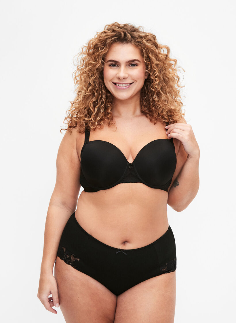 Lot de 3 culottes taille haute avec bordure en dentelle, Noir, Model image number 0