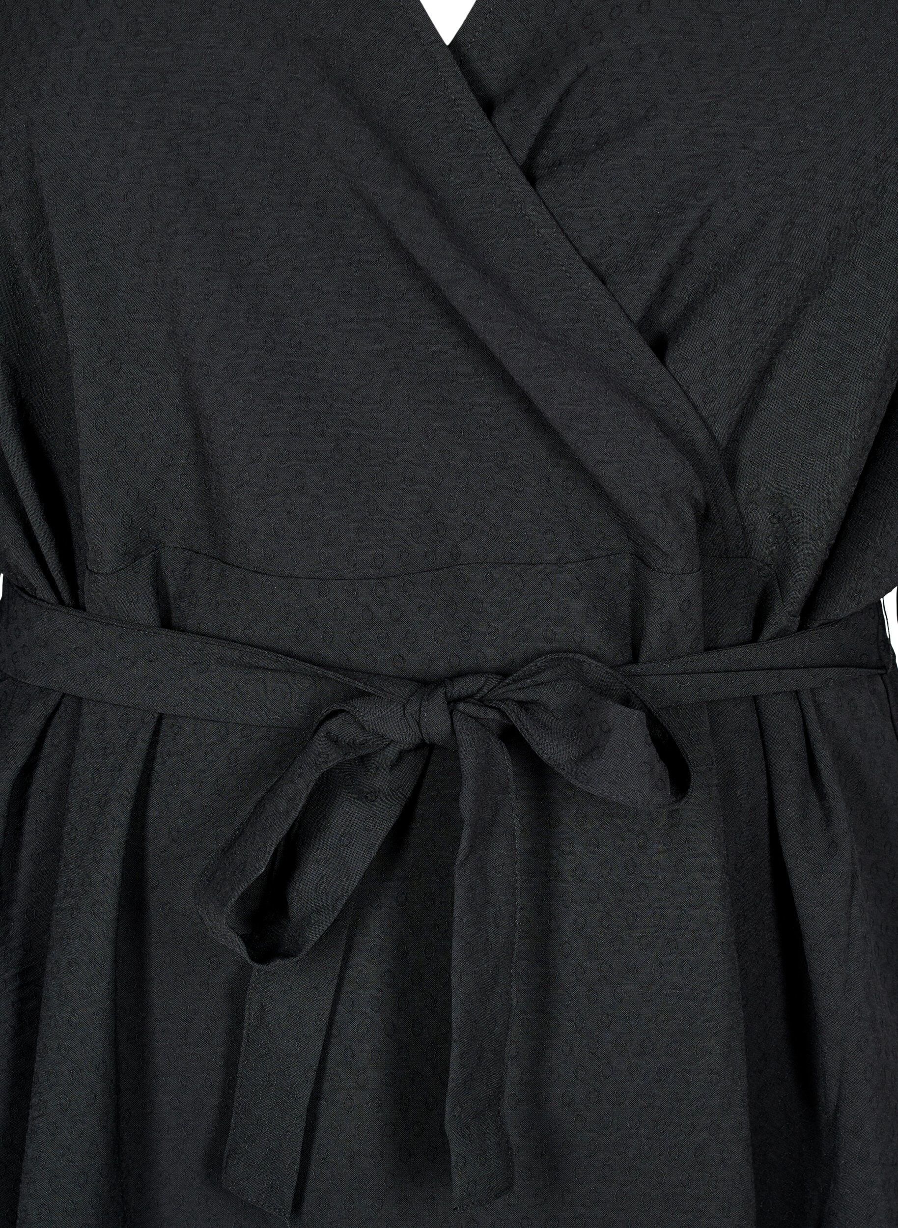 Zizzi Robe courte portefeuille avec ceinture &agrave; nouer, Noir, Packshot image number 2