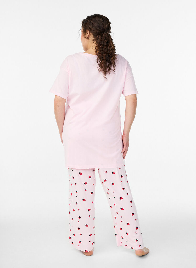 Pantalon de pyjama en jersey doux avec taille haute et imprim&eacute; fruits, Rose, Model image number 1