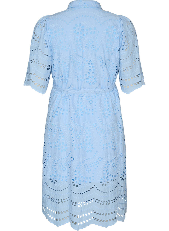 Robe chemise en broderie anglaise avec une ceinture &agrave; nouer, Bleu, Packshot