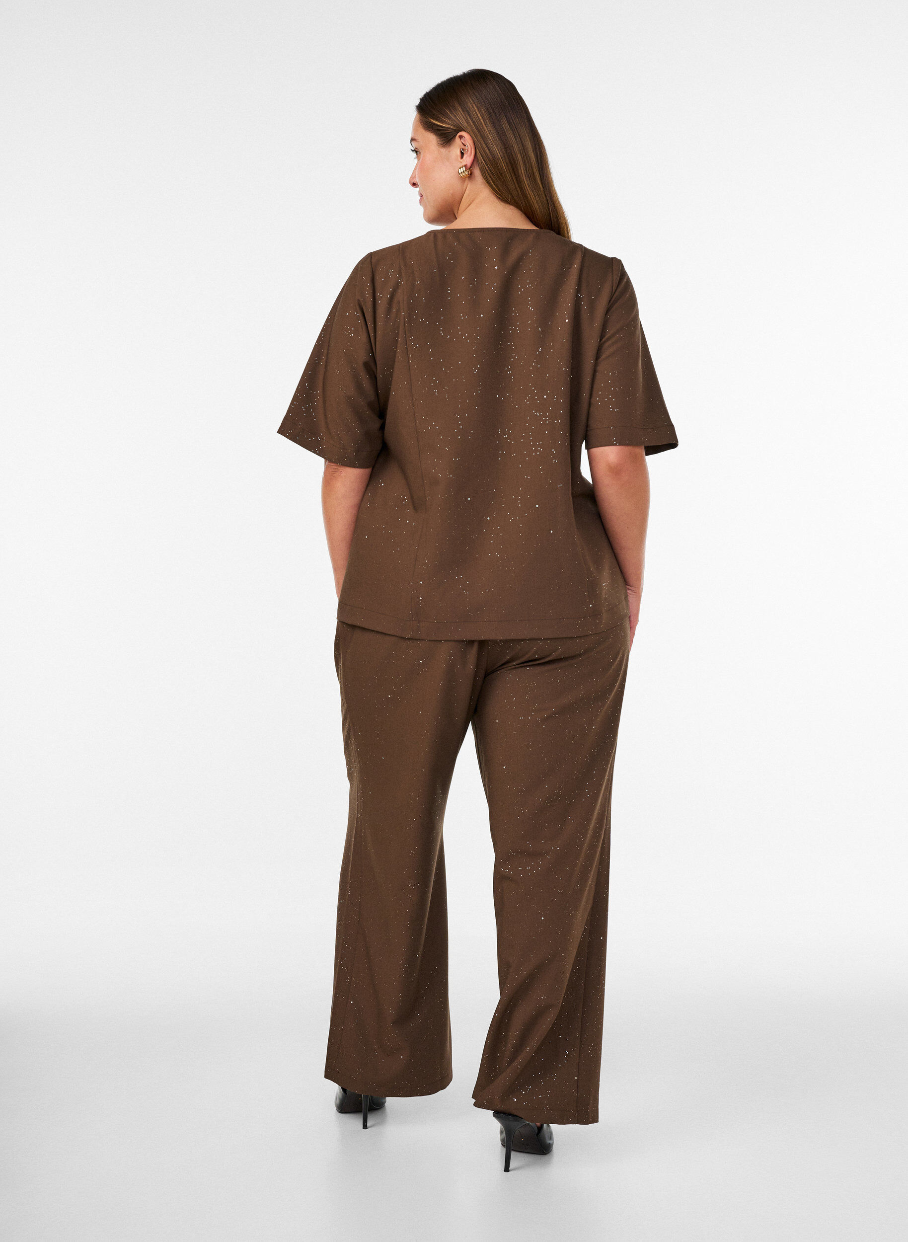 ZizziPantalon &agrave; coupe ample avec paillettes, Marron, Model image number 1