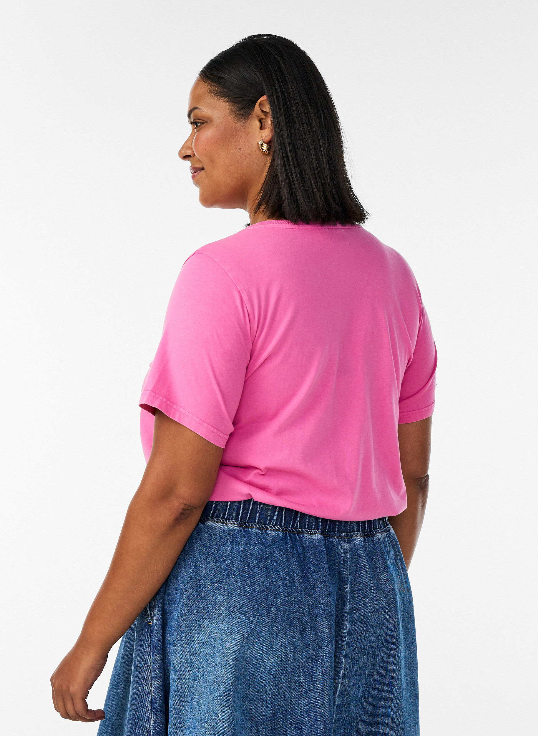ZizziT-shirt en coton bio avec un imprim&eacute; varsity et col V, Rose, Model image number 2