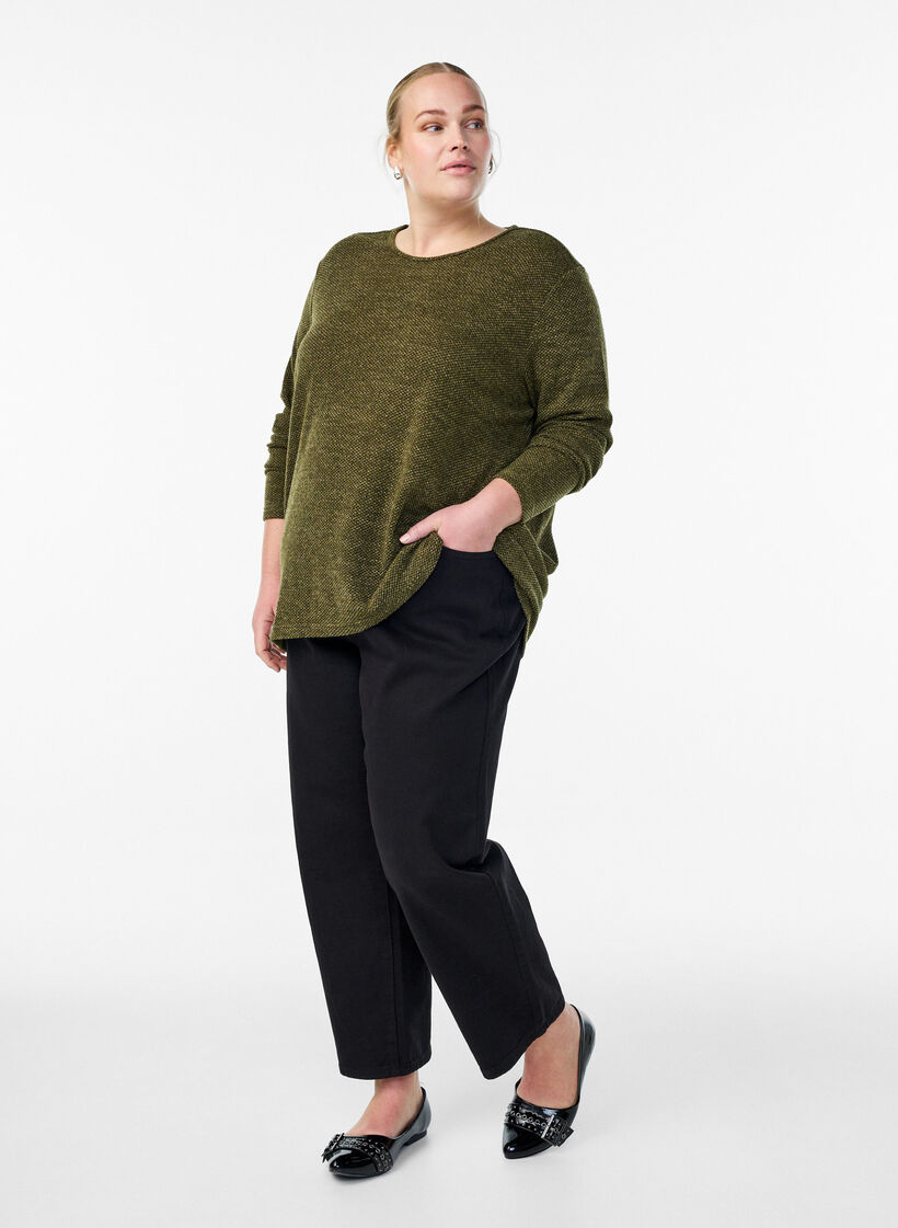 Blouse &agrave; manches longues avec texture, Vert, Model image number 1