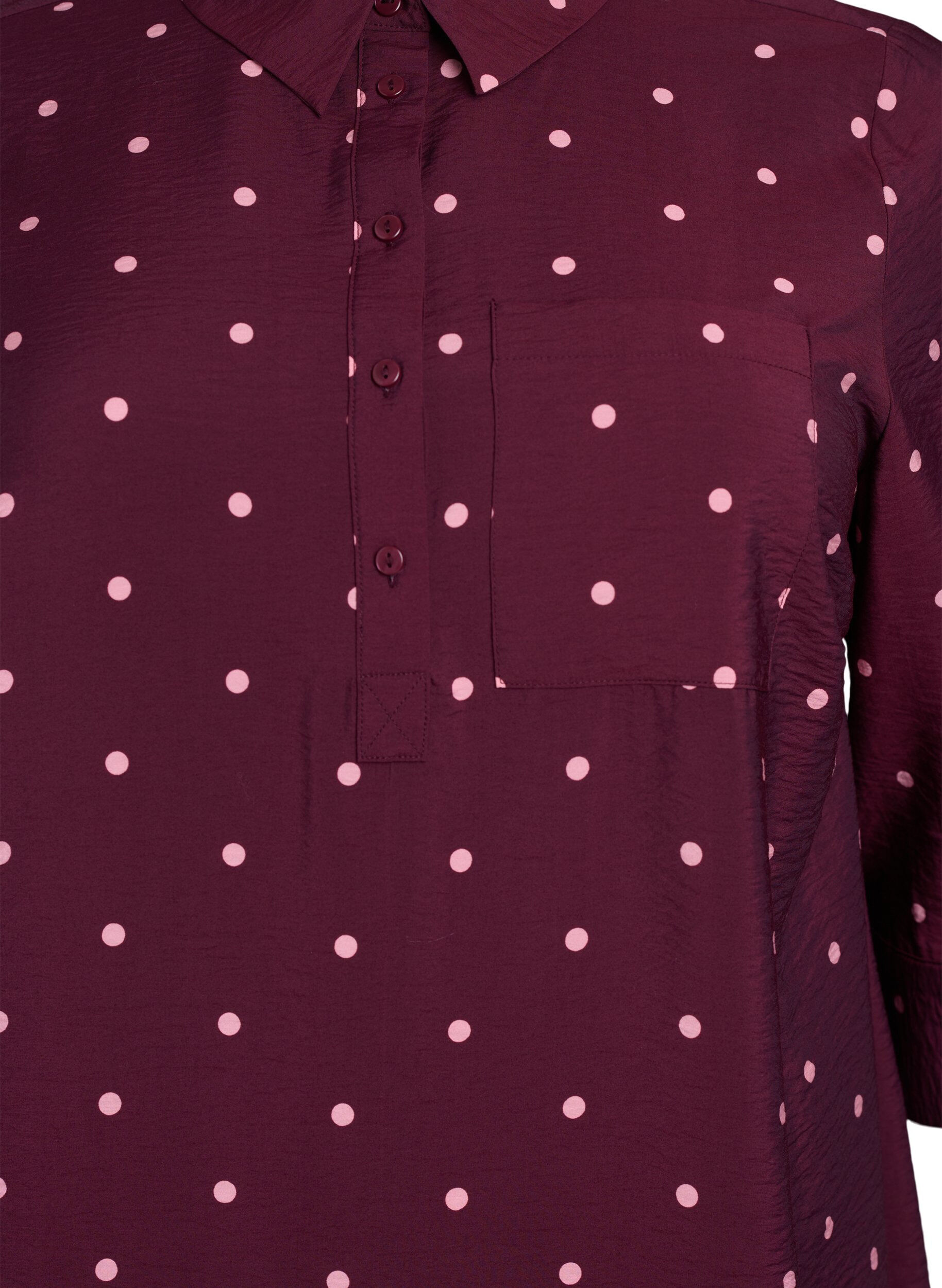 Zizzi Robe courte avec col et poche poitrine, Bordeaux, Packshot image number 2