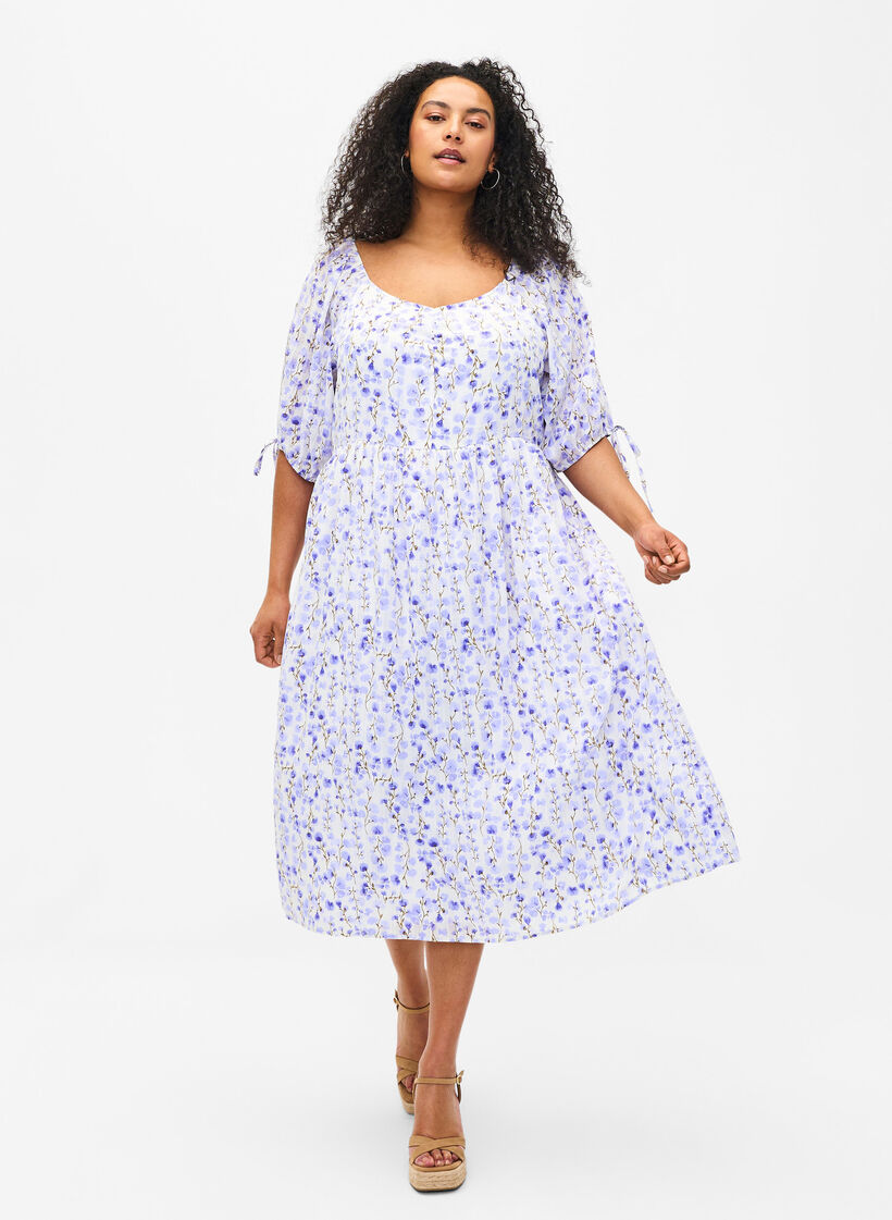 Robe d'été arborant un imprimé floral et des détails en dentelle, Sand Verbena AOP, Model image number 0