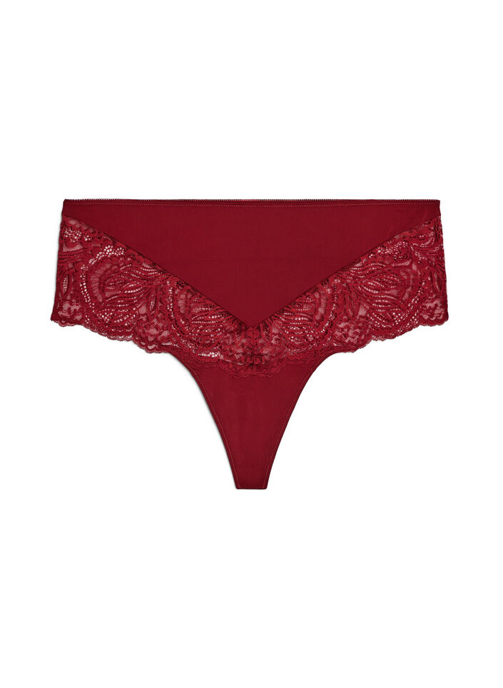 String hipster taille haute avec dentelle, Rouge, Packshot image number 0