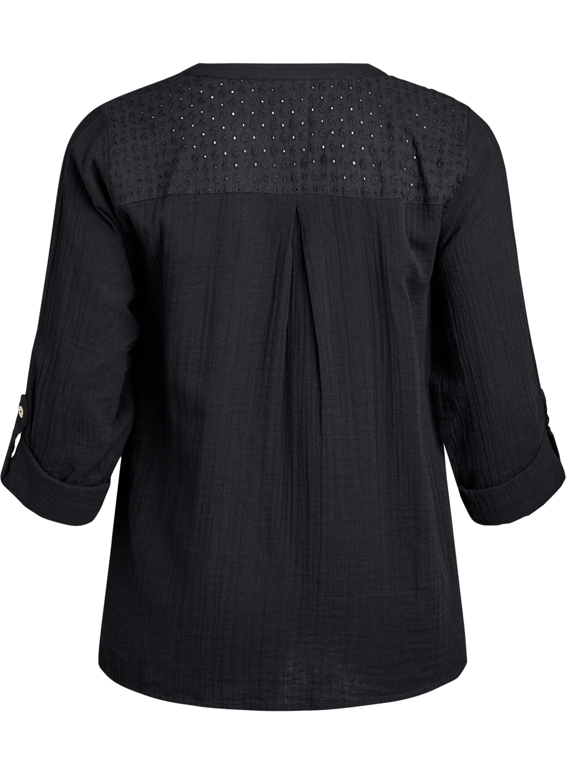 Zizzi Blouse en mousseline de coton avec broderie anglaise, Noir, Packshot image number 1