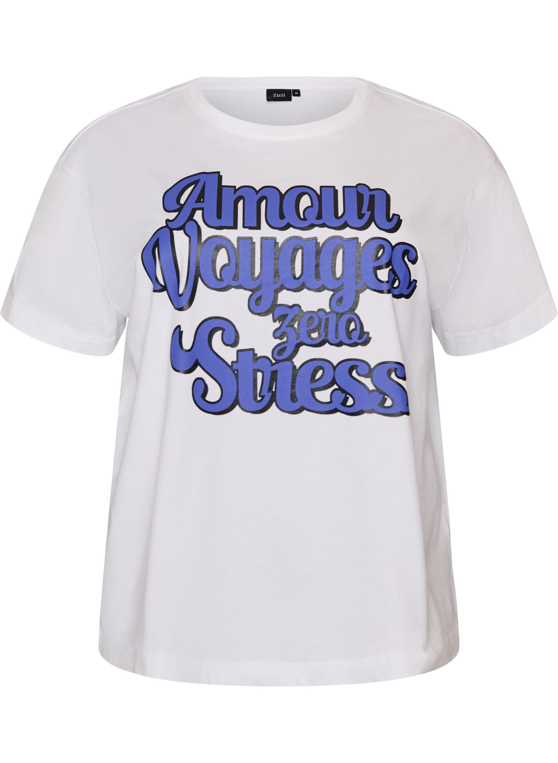 ZizziT-shirt en 100% coton avec manches courtes et imprim&eacute;, Blanc, Packshot image number 0