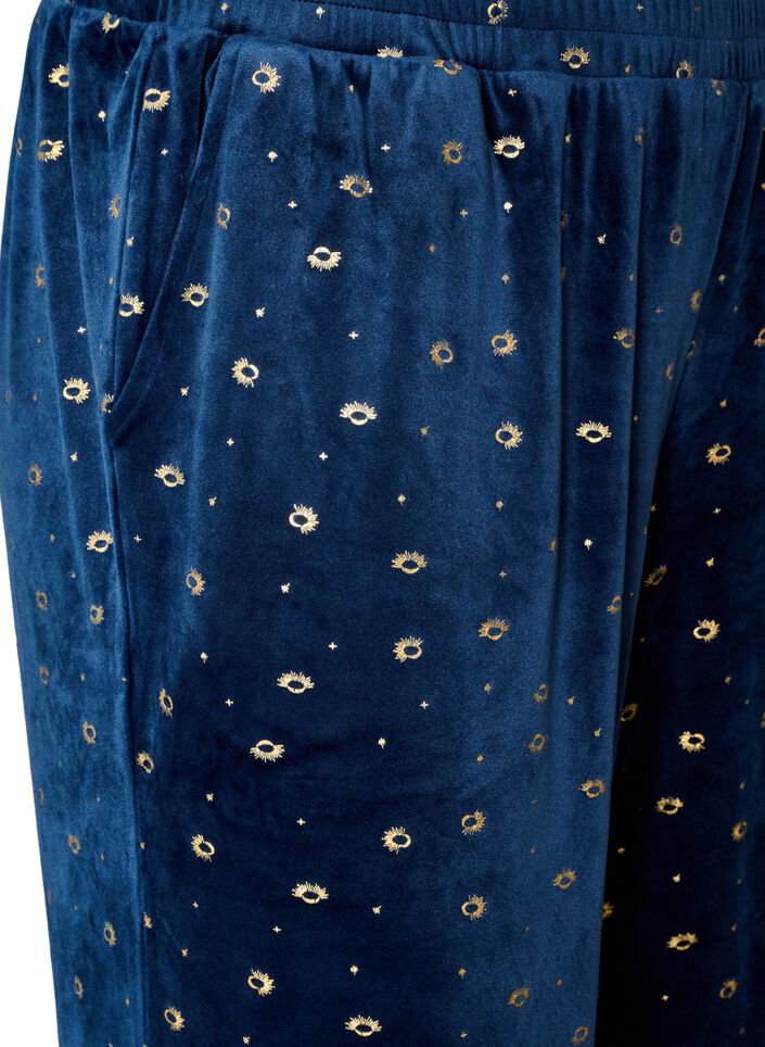 Bas de pyjama en velours avec un imprim&eacute; int&eacute;gral, Bleu, Packshot image number 2