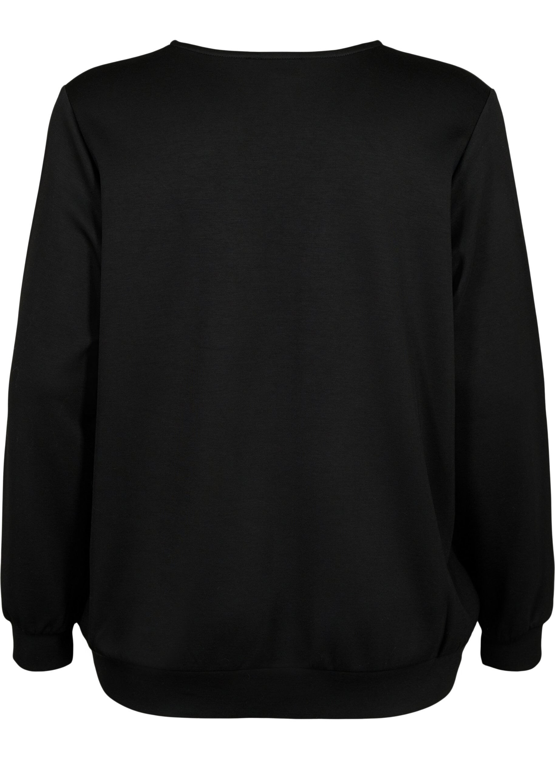 Zizzi Sweatshirt avec col en V et poche, Black, Packshot image number 1