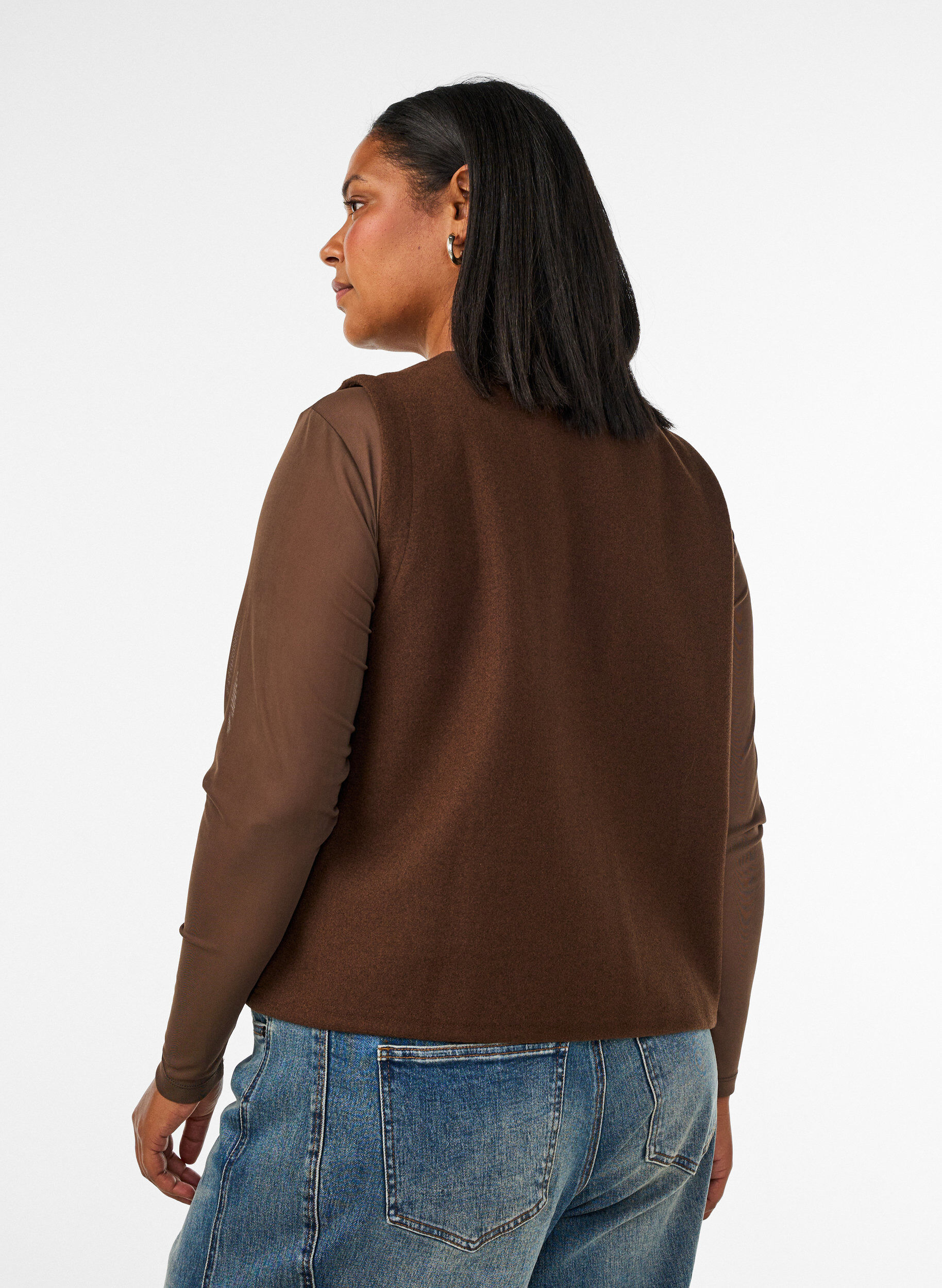 ZizziGilet &agrave; col V avec boutons, Marron, Model image number 2