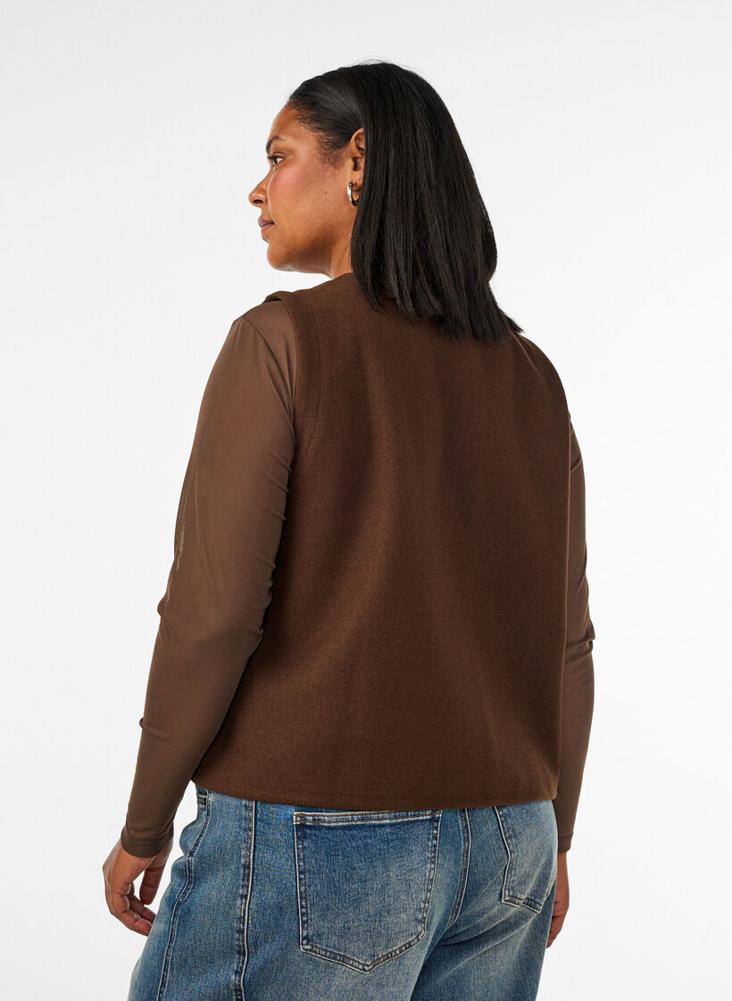 Gilet &agrave; col V avec boutons, Marron, Model image number 2