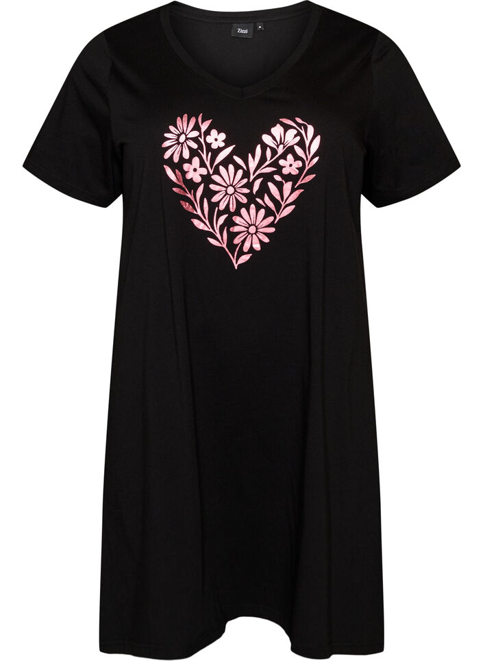 Chemise de nuit en coton biologique et &agrave; col en V, Noir, Packshot image number 0