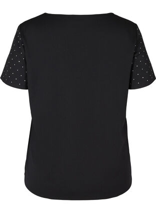 T-shirt avec col en V et strass décoratives, Black w. Silver, Packshot image number 1