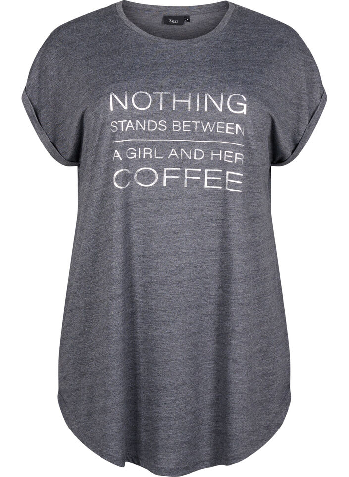 Chemise de nuit &agrave; manches courtes avec imprim&eacute; de texte, , Packshot image number 0