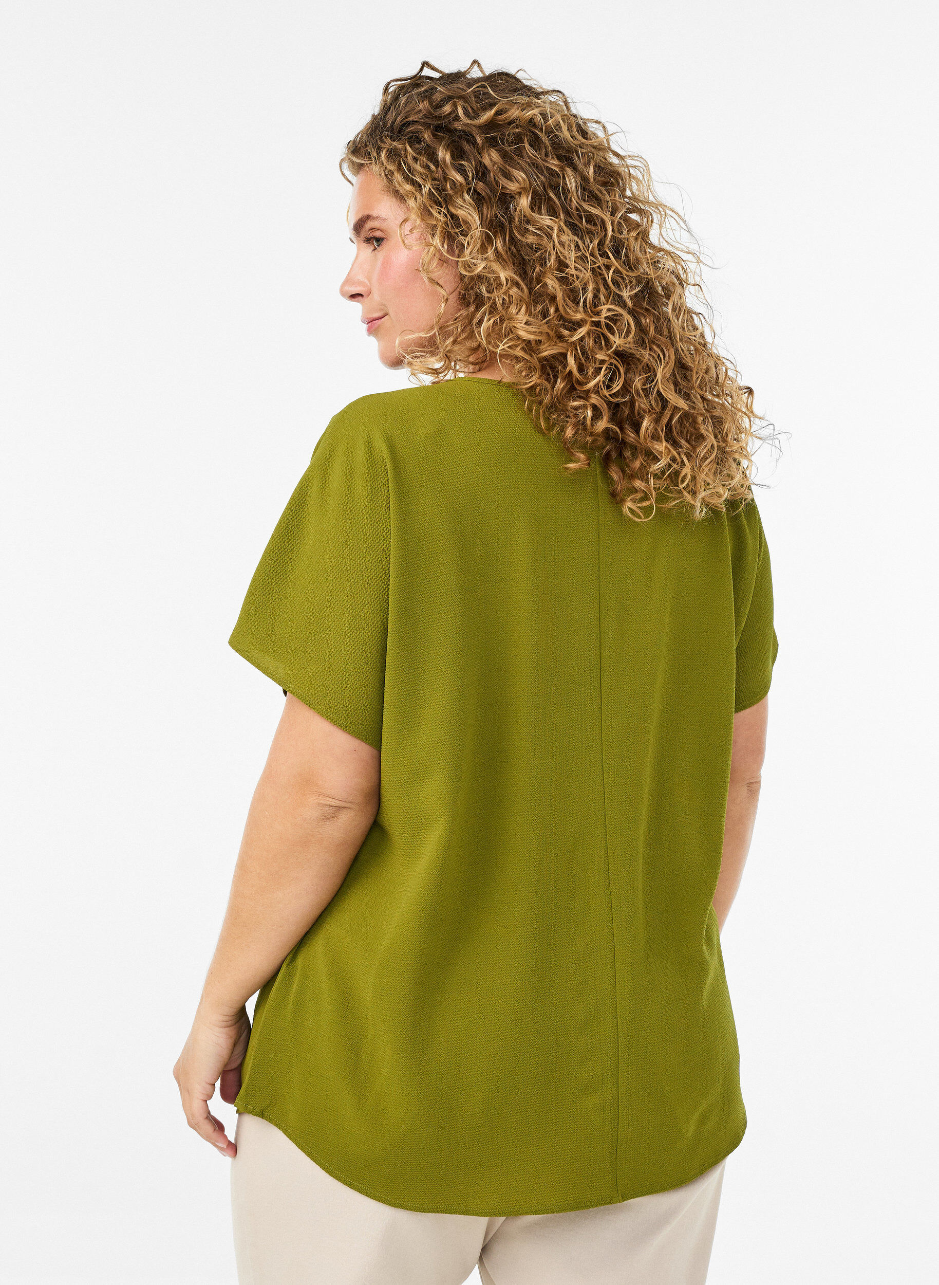 ZizziBlouse with short sleeves and a round neckline, Vert, Model image number 2
