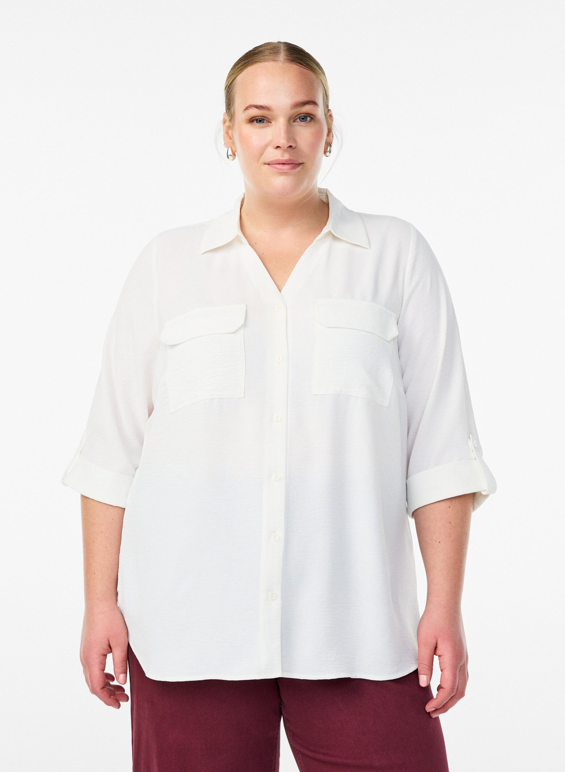 Chemise avec poches poitrine et manches 3/4, Vanille, Model