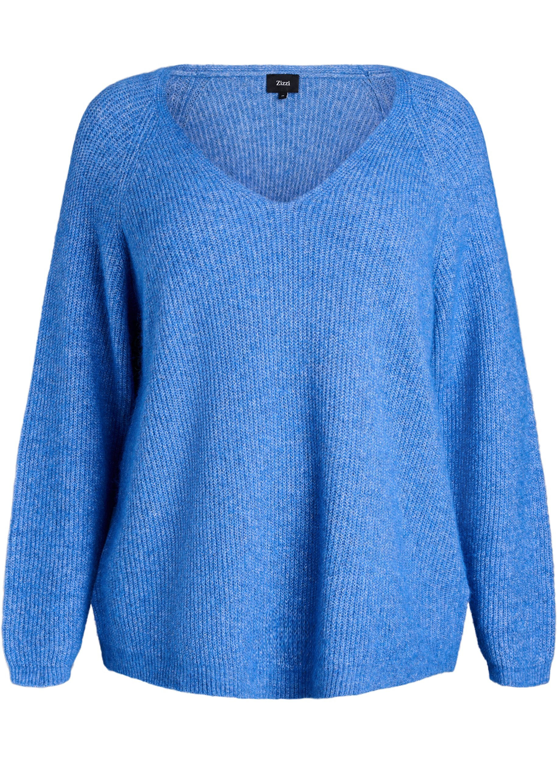 ZizziBlouse en maille &agrave; col V et manches raglan, Bleu, Packshot image number 0