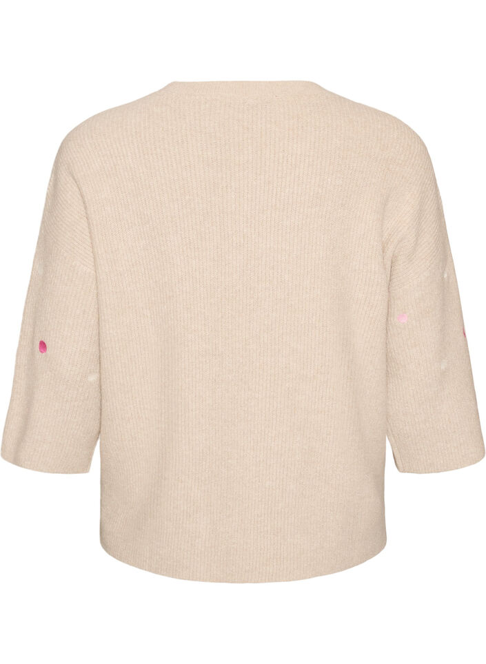 Blouse en maille avec de petits motifs brod&eacute;s, Beige, Packshot image number 1