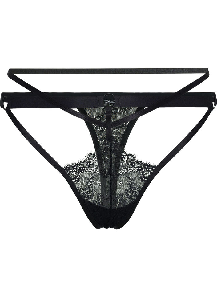 String avec ficelle et dentelle, Black, Packshot image number 0