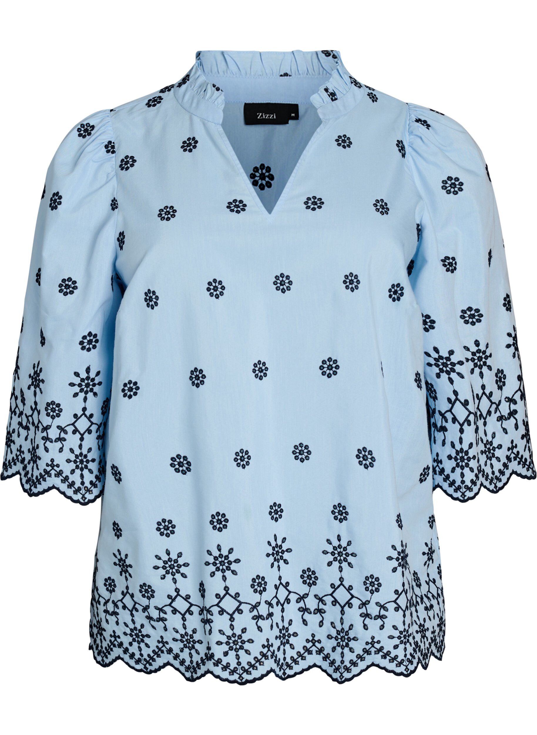 Zizzi Blouse avec manches 3/4 et motif brod&eacute;, Bleu, Packshot image number 0