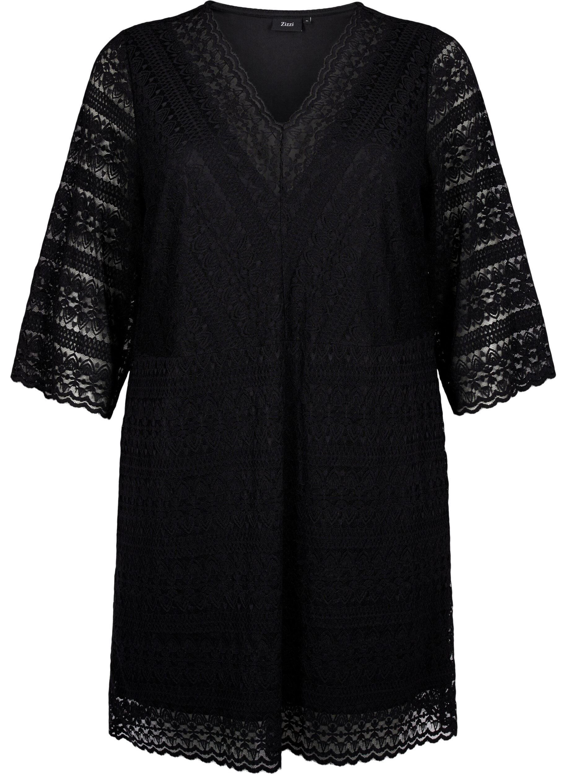Zizzi Robe en dentelle &agrave; manches 3/4, Black, Packshot image number 0