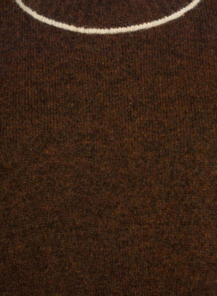 Pull en maille &agrave; col roul&eacute; et rayures contrastantes, Marron, Packshot
