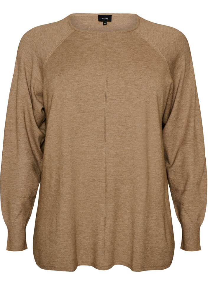 Chemisier en tricot avec col rond et motif tricot, Beige, Packshot image number 0