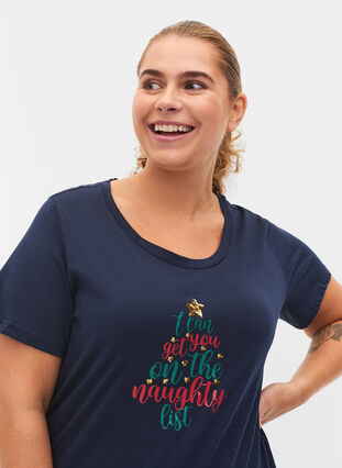 T-shirt de Noël en coton, Navy Blazer Text, Model image number 2