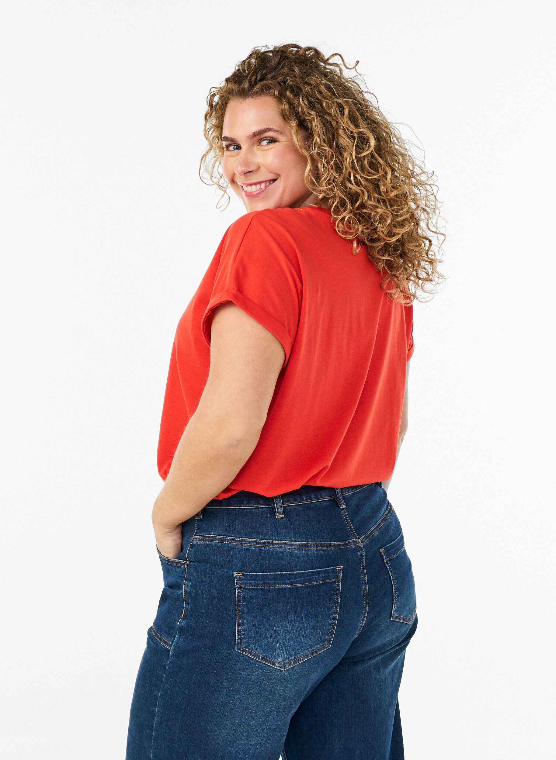 ZizziT-shirt &agrave; manches courtes en coton m&eacute;lang&eacute;, Orange fonc&eacute;, Model image number 2