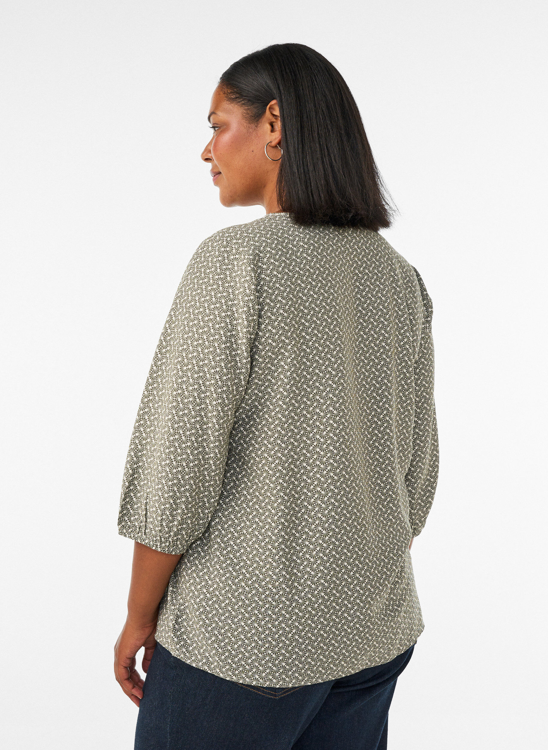 ZizziBlouse imprim&eacute;e en viscose avec manches 3/4, Vert Kaki, Model image number 2