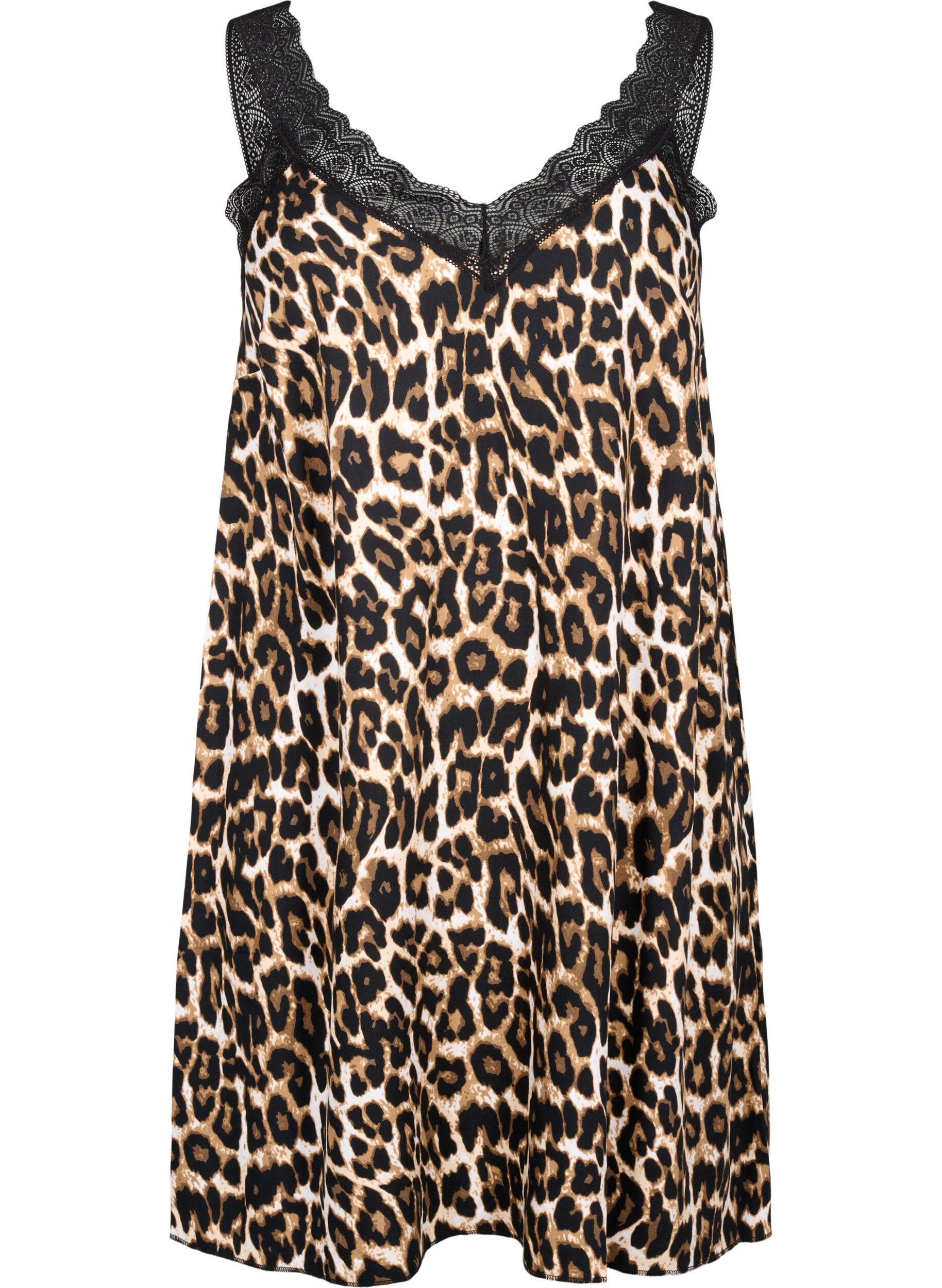 Zizzi Robe &agrave; bretelles en viscose orn&eacute;e de dentelle, Leopard, Packshot image number 0