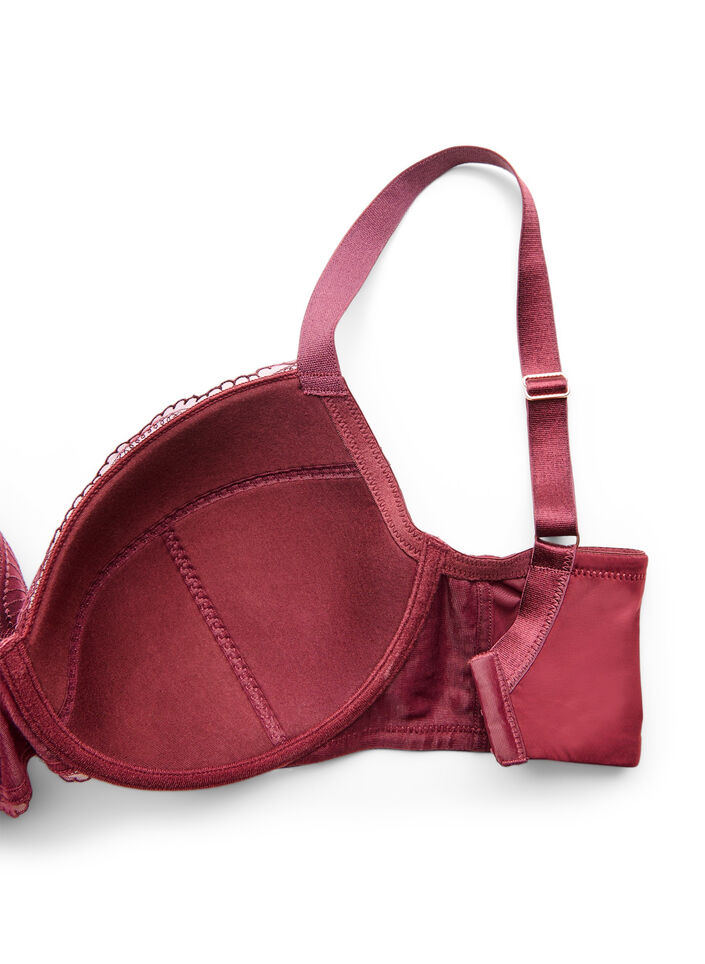 Soutien-gorge rembourr&eacute; &agrave; armatures avec dentelle et dos en U, Bordeaux, Packshot image number 3