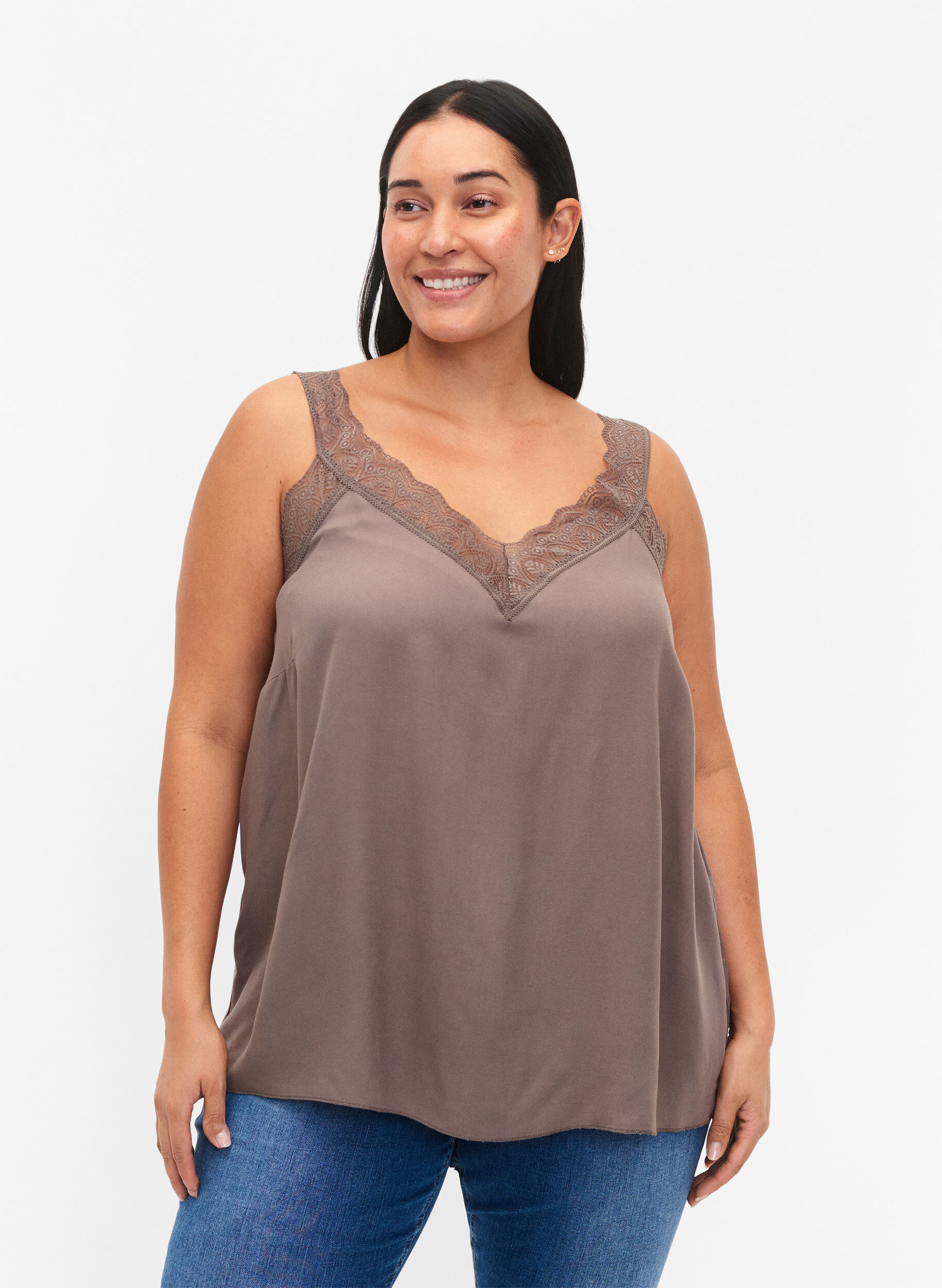 Zizzi Top avec dentelle en viscose, Falcon, Model image number 0