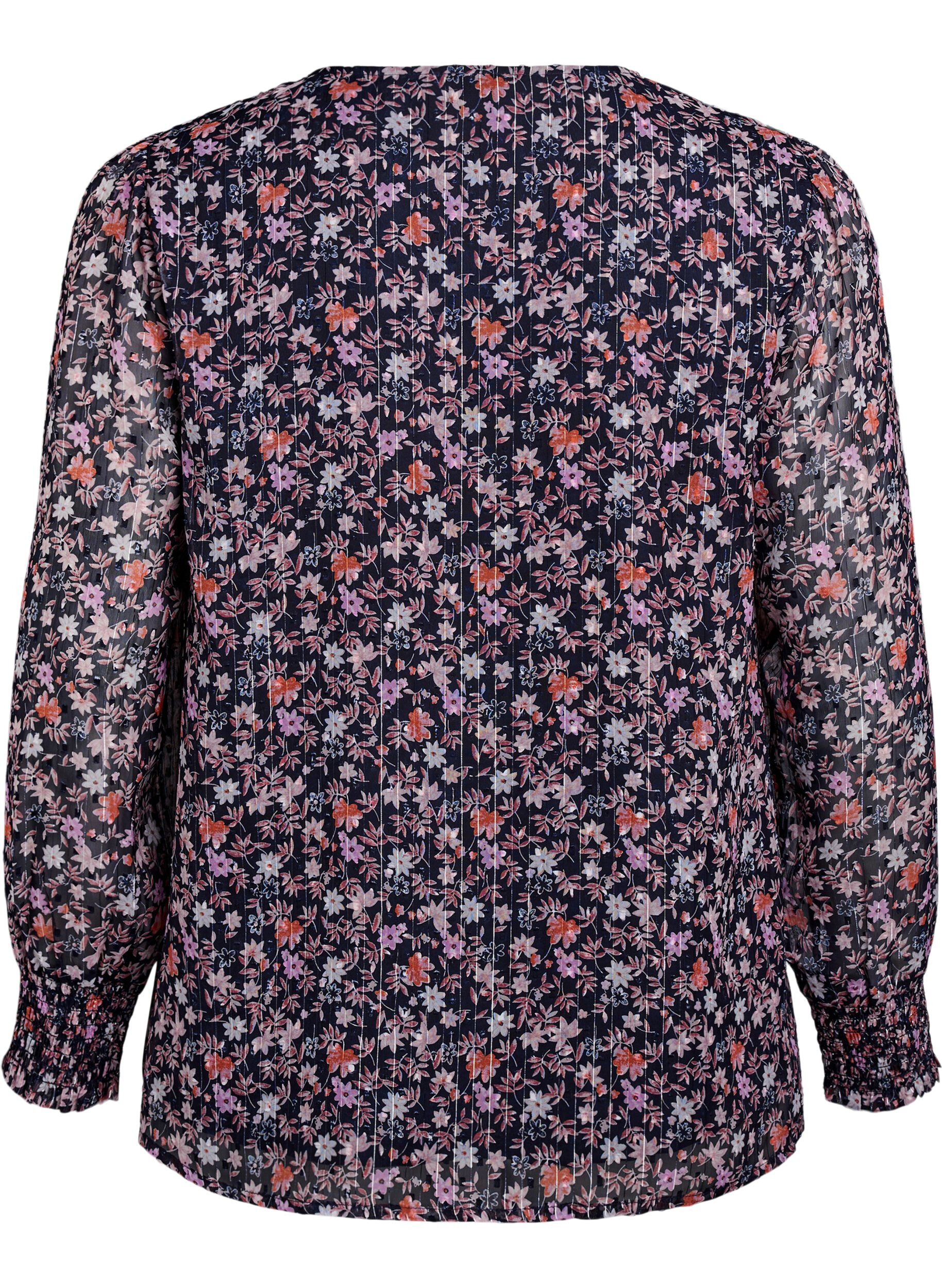 Zizzi Chemisier &agrave; imprim&eacute; floral et fil paillet&eacute;, Bleu, Packshot image number 1