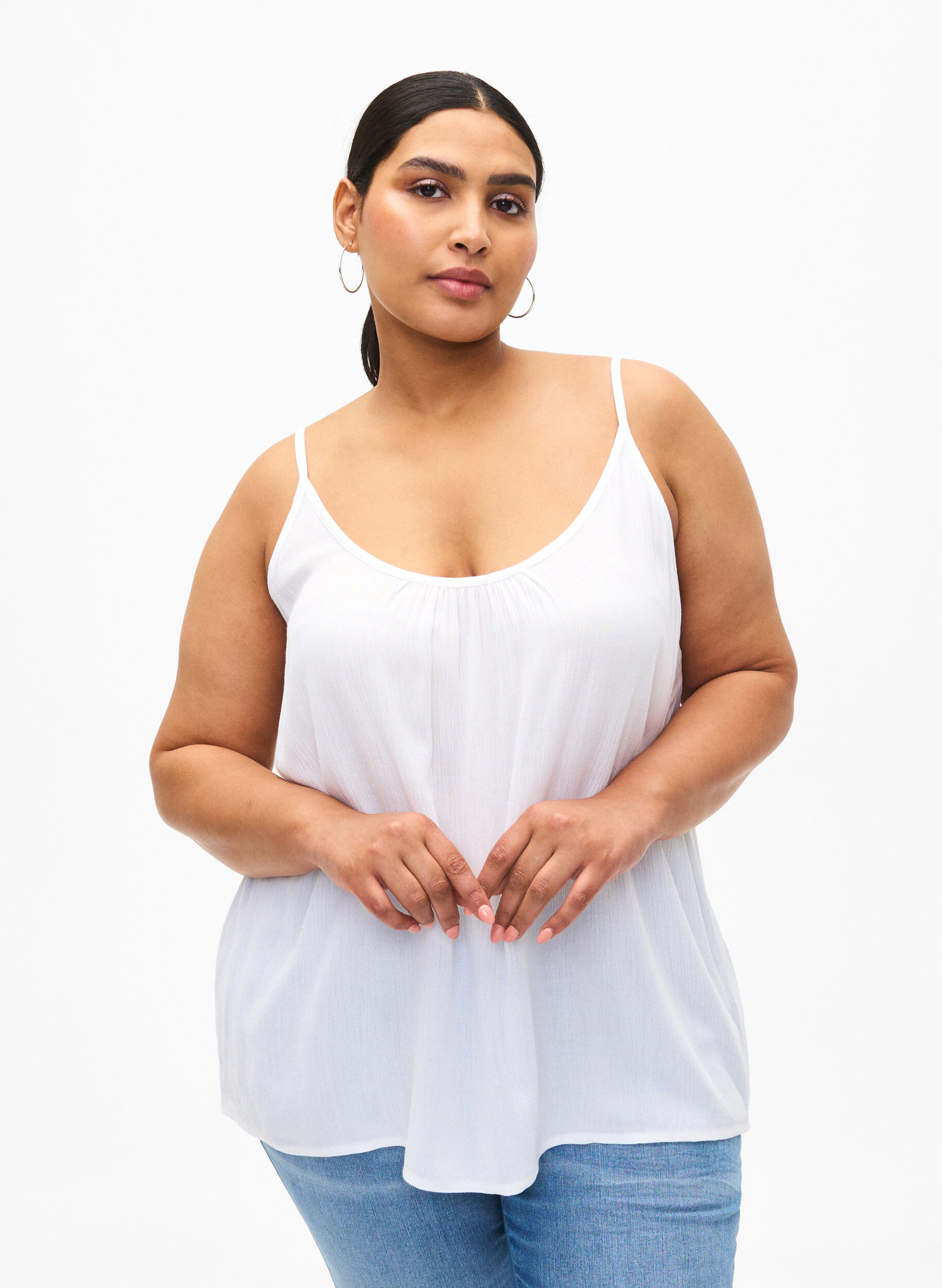 Zizzi Top &agrave; bretelles en viscose, Blanc, Model image number 0