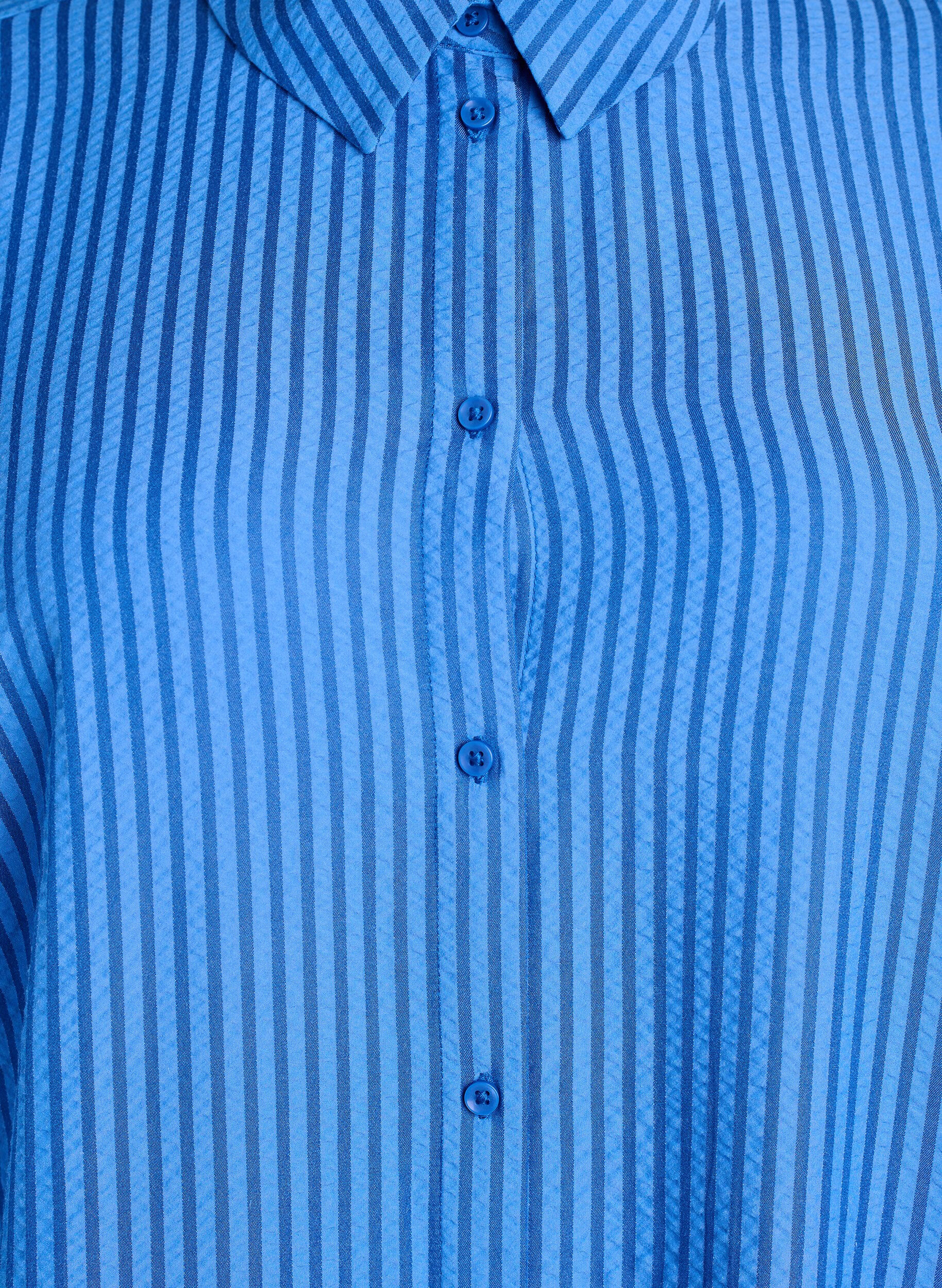 Zizzi Chemise longue &agrave; rayures avec d&eacute;tail bouton au dos, Bleu, Packshot image number 2