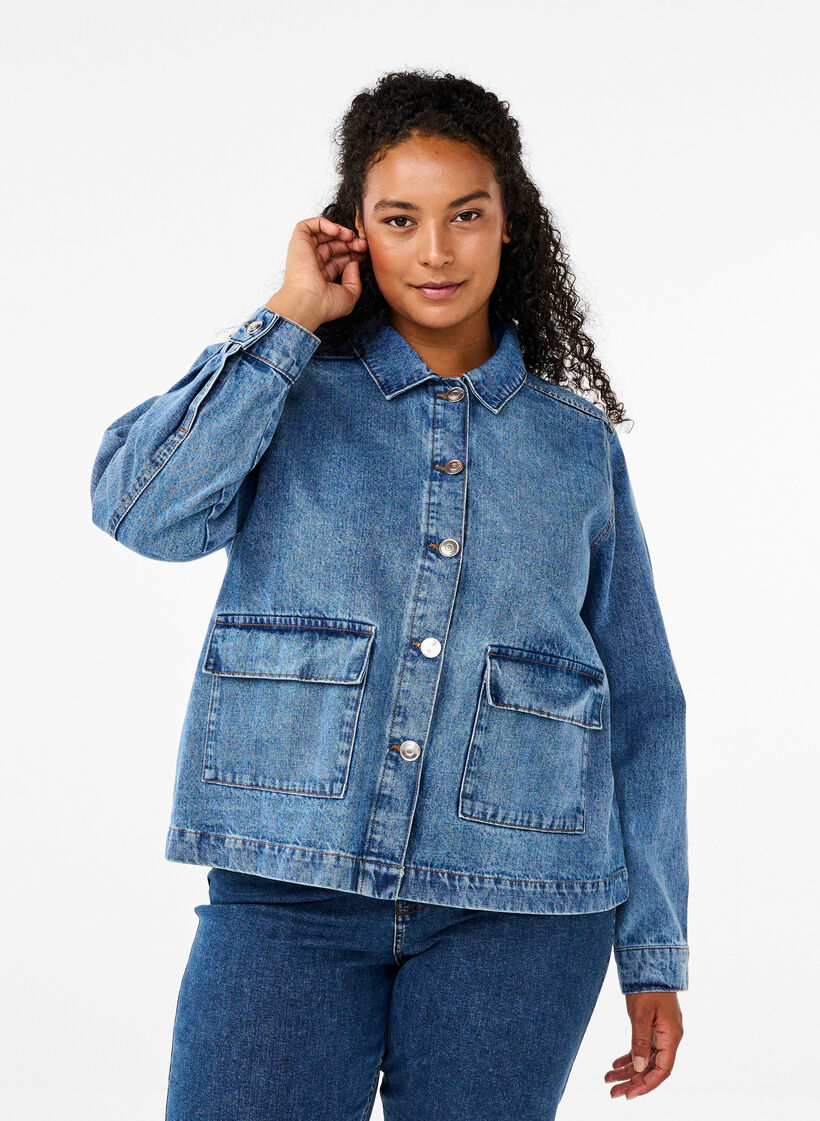 Veste chemise en jean avec poches, Blue Denim, Model image number 0
