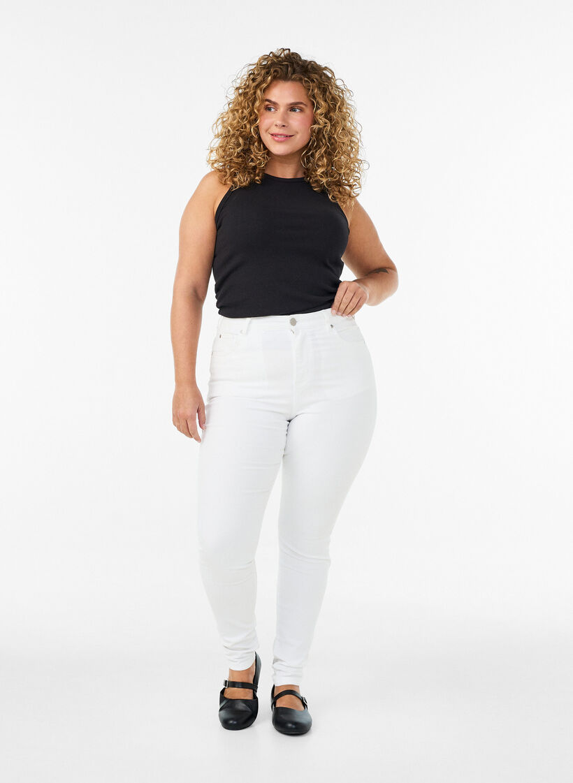 Jean Amy taille haute coupe super slim, Blanc, Model image number 0