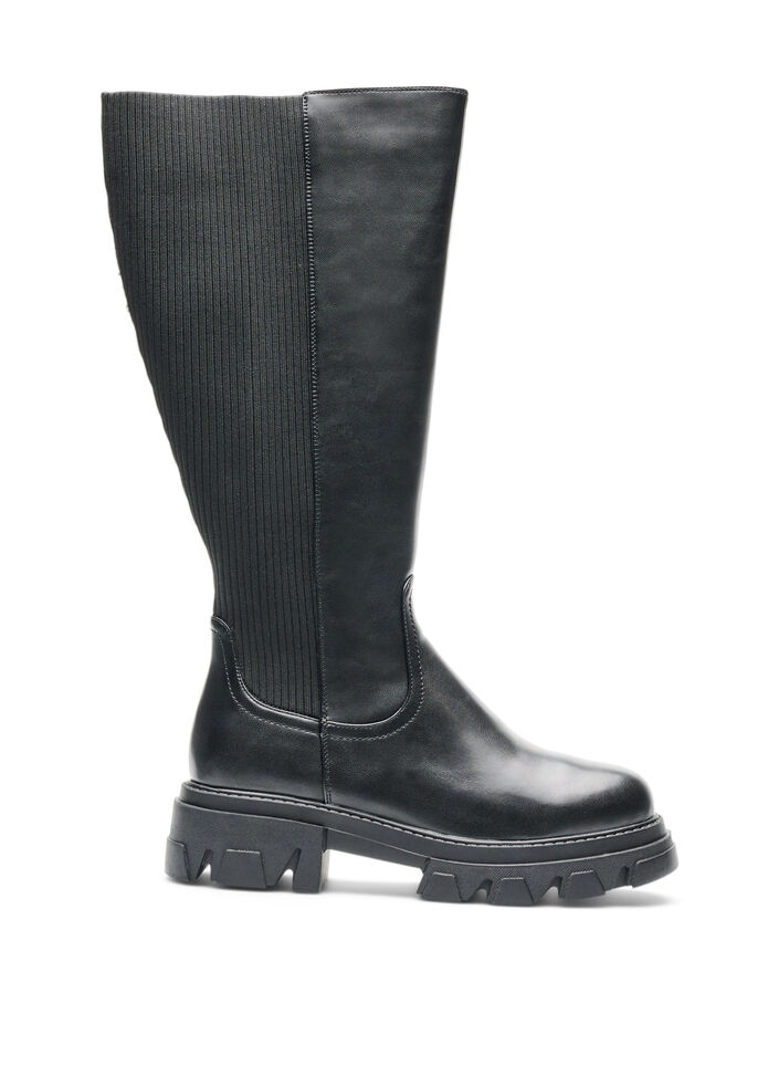 Botte haute avec empi&egrave;cements c&ocirc;tel&eacute;s, Noir, Packshot image number 0