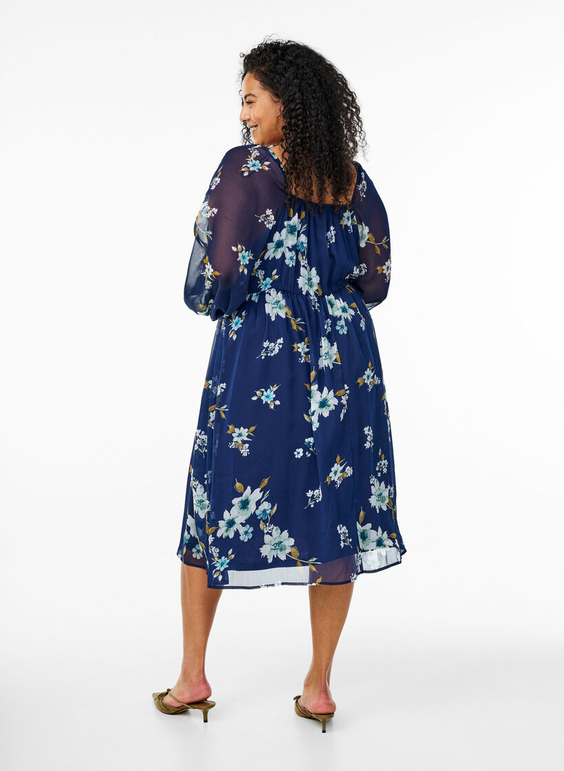 Robe de soirée en mousseline à manches longues, Bleu, Model image number 2