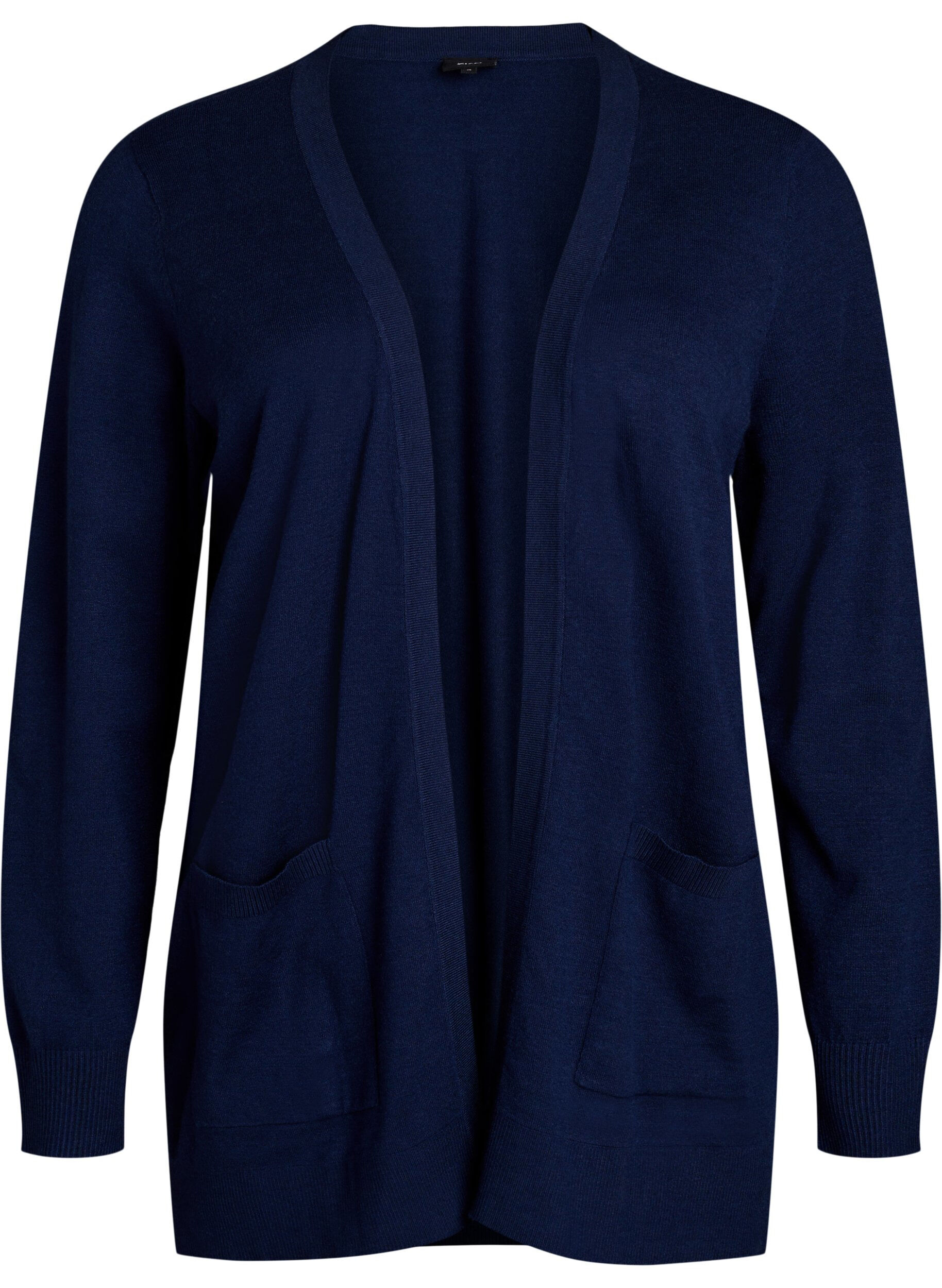 Zizzi Cardigan long en maille ouvert avec poches, Bleu, Packshot image number 0
